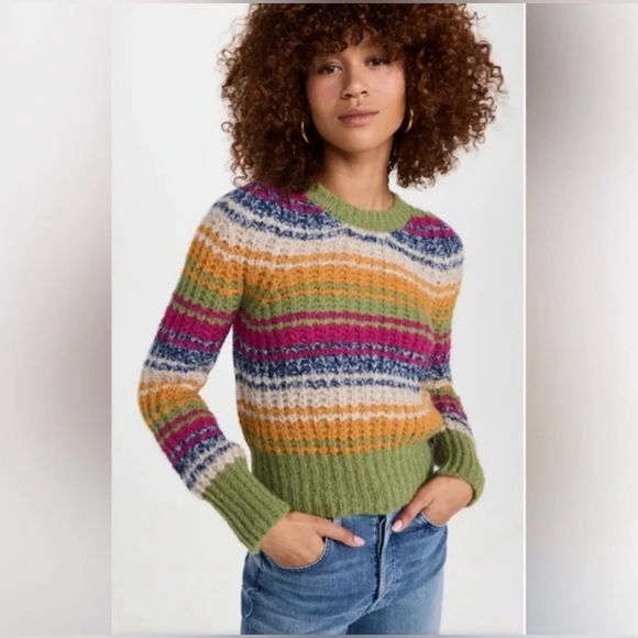 Mother Alpaca Multicolor Puff Sleeve Crop Sweater - Picture 1 of 12